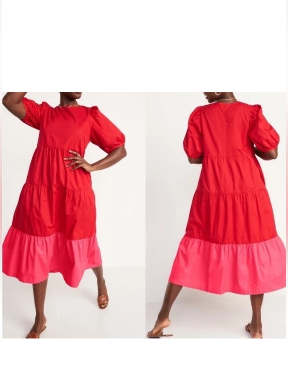 Old Navy Red & Pink Tiered Midi Swing Dress w/POCKETS Size XL Tall